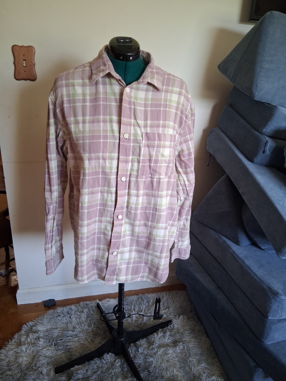 H&M Lilac And Mint Plaid Button-Up Shirt